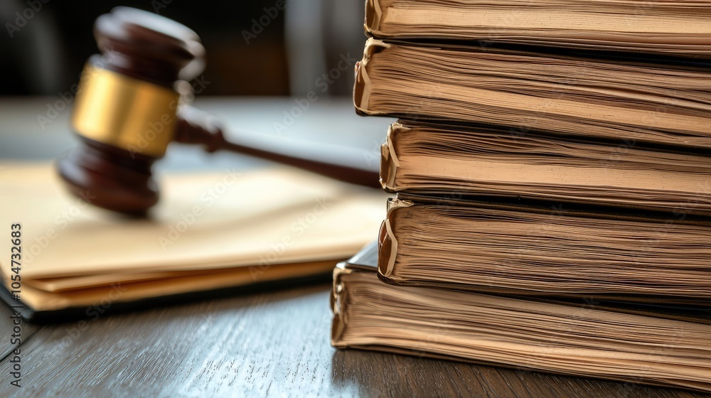 Legal Documents with Gavel on Wooden Table Legal Documents with Gavel on Wooden Table