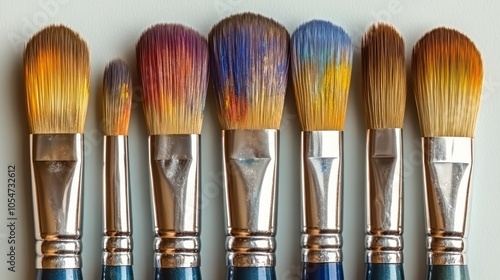 A row of colorful paintbrushes ready for artistic use.