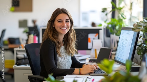 Wallpaper Mural Positive nice woman working in the office.  Torontodigital.ca