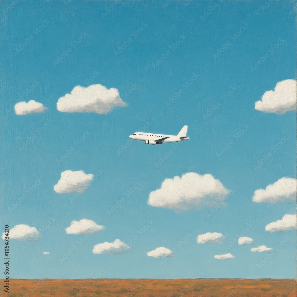 A solitary airplane flies through a clear blue sky dotted with fluffy clouds. A solitary airplane flies through a clear blue sky dotted with fluffy clouds.