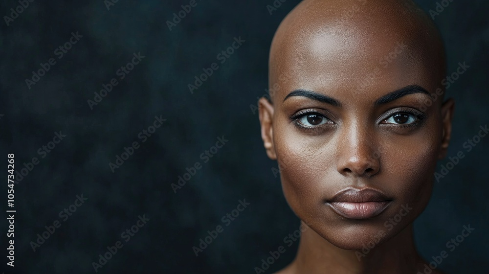 Portrait of a dark-skinned woman suffering from cancer after severe hair loss due to chemotherapy treatment Portrait of a dark-skinned woman suffering from cancer after severe hair loss due to chemotherapy treatment