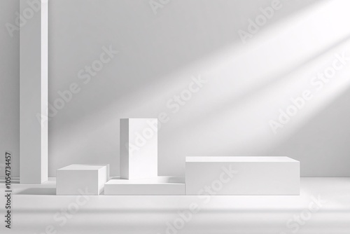 Minimalist White Platform with Geometric Shapes for Product Display