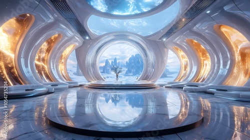 Fototapeta Naklejka Na Ścianę i Meble -  Science fiction space capsule landscape illustration poster background