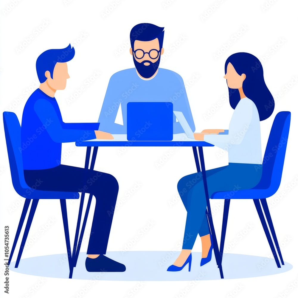 Three people collaborating around a table with a laptop. Three people collaborating around a table with a laptop.
