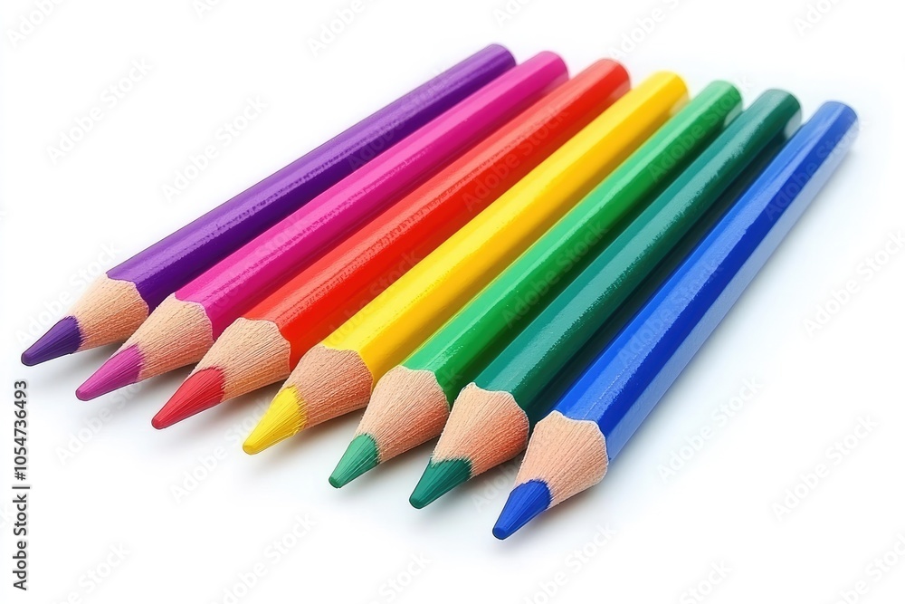 Six Sharpened Colored Pencils Arranged in a Row Six Sharpened Colored Pencils Arranged in a Row