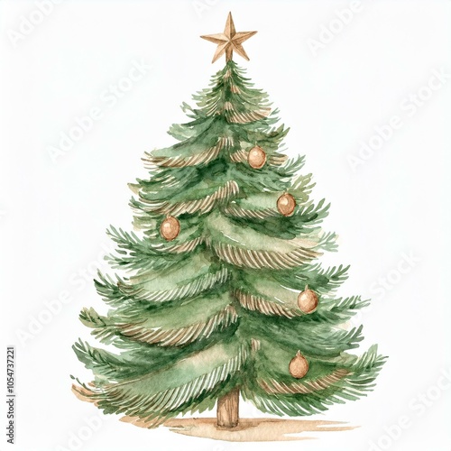 Christmas tree watercolor isolated on white