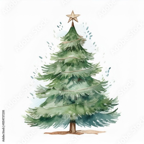 Christmas tree watercolor isolated on white