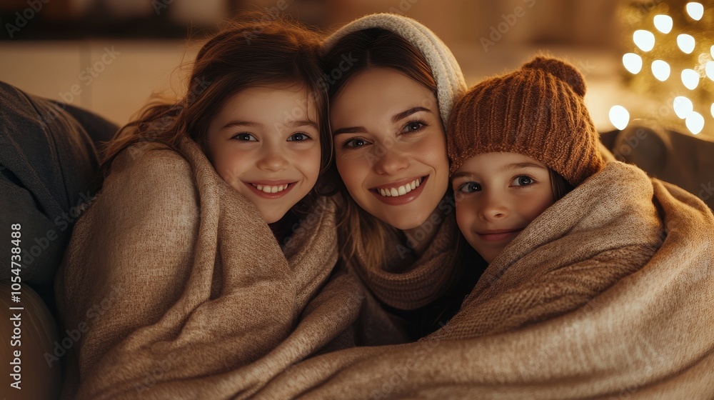Warm Family Portrait with Mother and Children Warm Family Portrait with Mother and Children