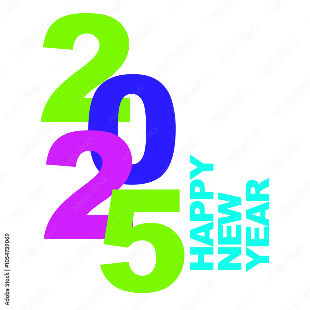 Happy New year 2025 vector illustration eps green blue purple cyan Happy New year 2025 vector illustration eps green blue purple cyan