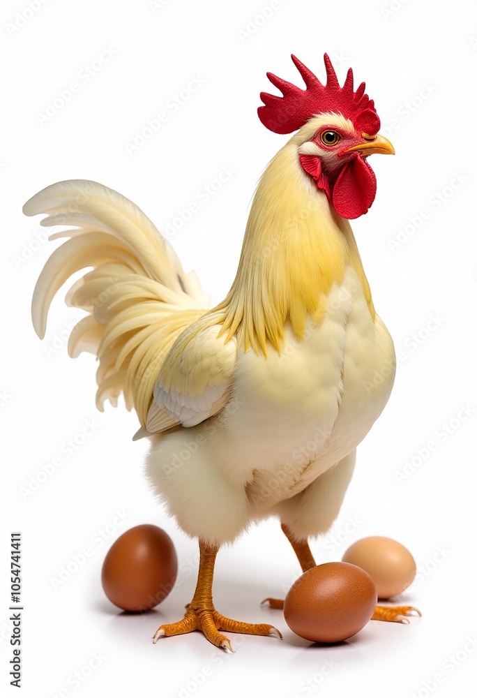 Fototapeta premium High-Resolution Images of Colorful Roosters, Brown Hens, and Baby Chicks Perfect for Farm-Themed Projects and Professional Photography