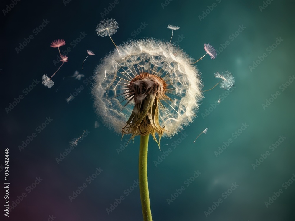 Fototapeta premium Dandelion Seeds Dispersing into the Wind