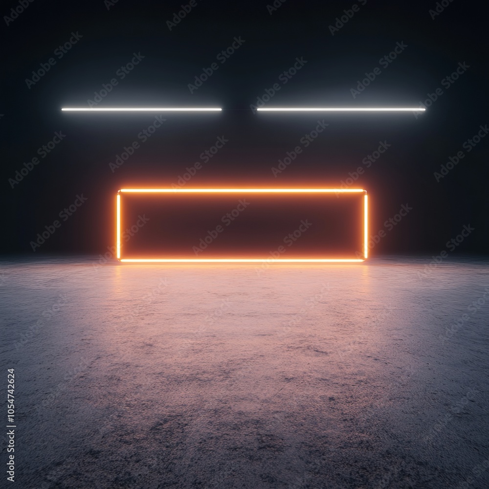Neon-lit minimalist space with geometric shapes and dark ambiance. Neon-lit minimalist space with geometric shapes and dark ambiance.