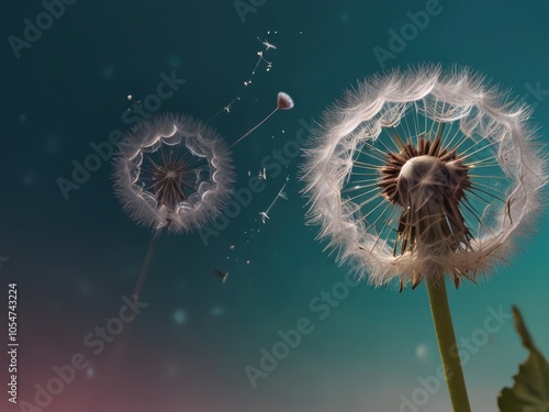 Dandelion Seeds Dispersing into the Wind photo