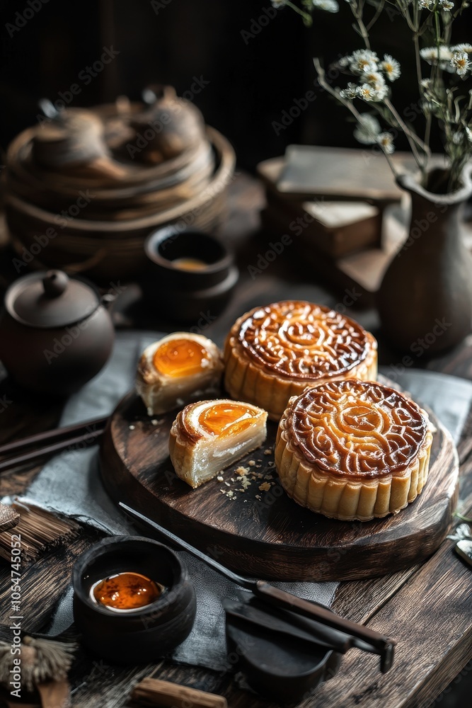 Creative Mooncake Food Photography Setup with Styling in Progress Creative Mooncake Food Photography Setup with Styling in Progress