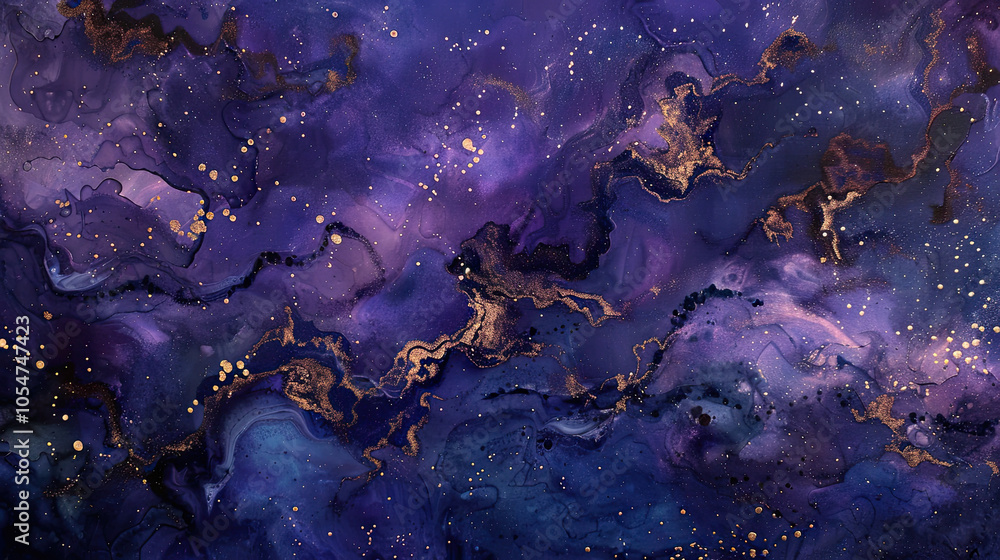 Mystical Abstract Cosmos with Swirling Nebulas and Faint Golden Starlight
