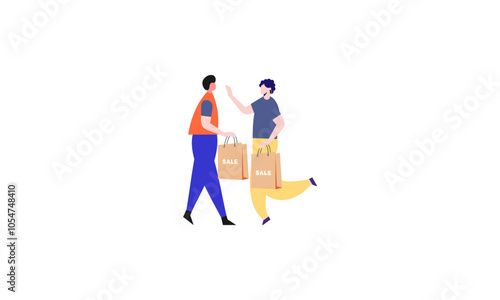 Couple of young man and woman with shopping bags illustration