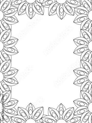 All these designs are hand-drawn and unique Flower Border is a Beautiful black and white illustration for aadult coloring book, This is a printable Beautiful Zentangle Coloring page for KDP Interior,