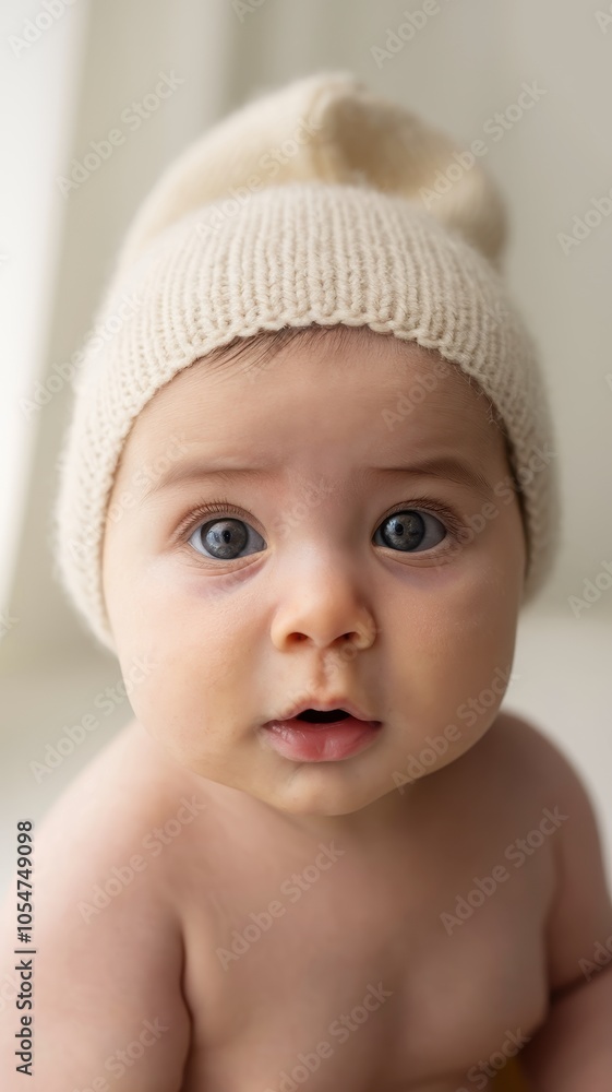 Close-up of baby with closed eyes wearing a cream-colored outfit Close-up of baby with closed eyes wearing a cream-colored outfit