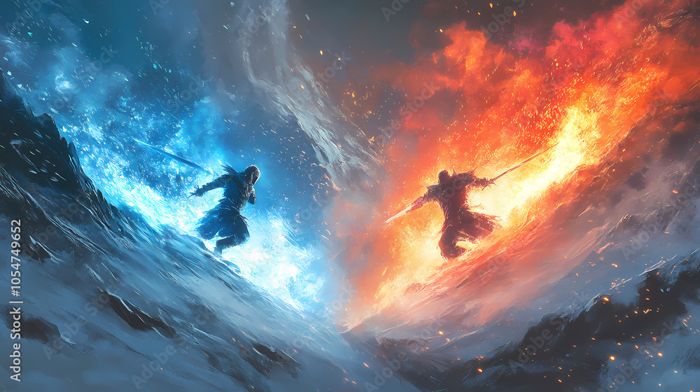 Fire and ice. Fire and Ice Battle. Illustration