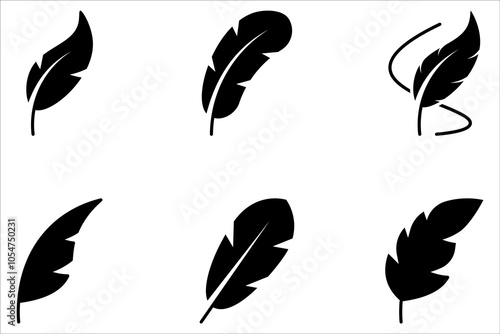 Feather quill pen icon set, classic stationery illustration on white background