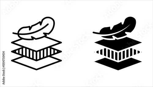 Fabric with feather filler icon set. high comfort structure, less weight, light or soft provides comfort skin on white background