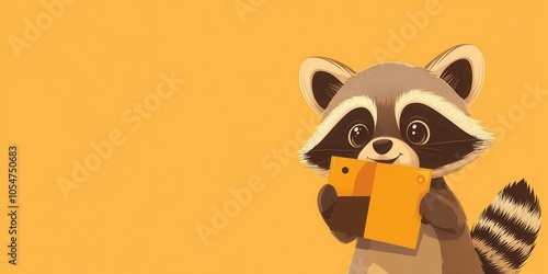 Playful Raccoon with Discount Tag on Orange Background