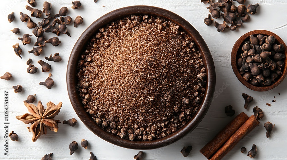 Ground Cloves in Wooden Dish with Spice Accents Ground Cloves in Wooden Dish with Spice Accents