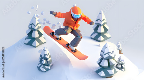 Wallpaper Mural Snowboarding winter isometric Cartoon 3D Torontodigital.ca