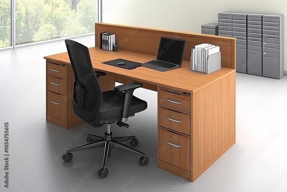 Modern Office Desk with Chair and Filing Cabinets Modern Office Desk with Chair and Filing Cabinets