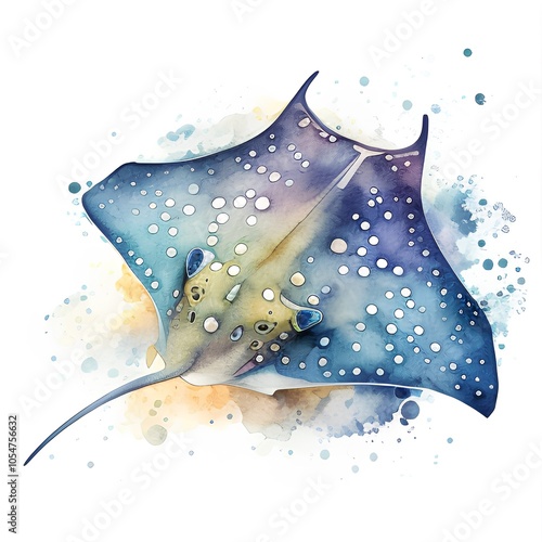 Watercolor stingray on watercolor background. Hand drawn illustration. photo