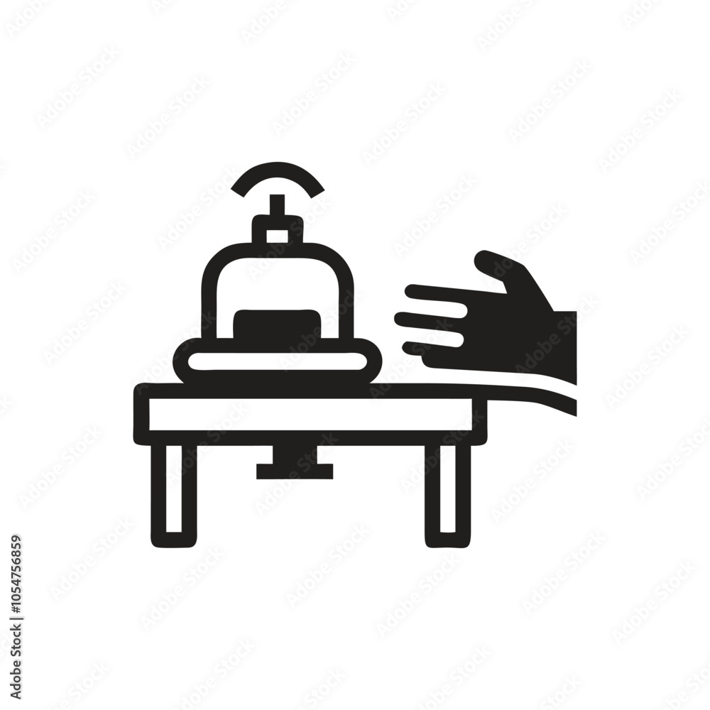 Bell Desk With Hand Icon on white background Bell Desk With Hand Icon on white background