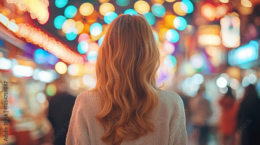 woman stands in the background, gazing at a vibrant celebration filled with lights and joyful moments. This scene embodies reflection, connection, and the beauty of shared experiences woman stands in the background, gazing at a vibrant celebration filled with lights and joyful moments. This scene embodies reflection, connection, and the beauty of shared experiences