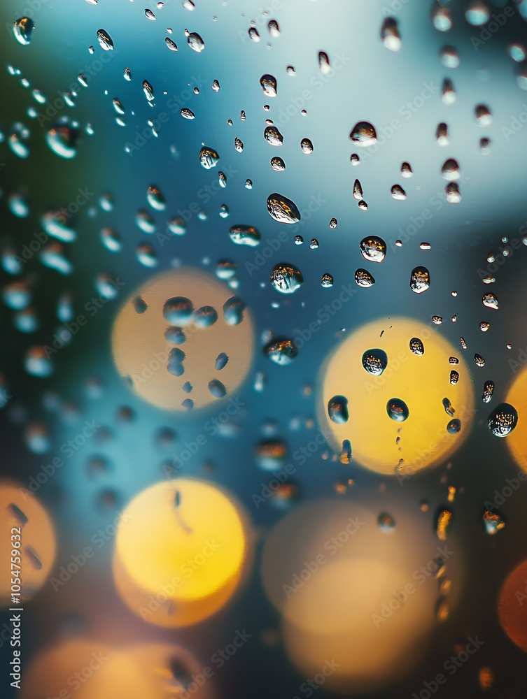 Naklejka premium Raindrops on Window with Defocused City Lights in Background : Generative AI