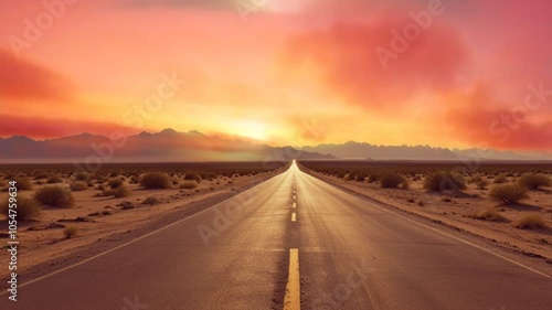 highway in the middle of a barren desert with views of dry plants and a slightly cloudy evening sky