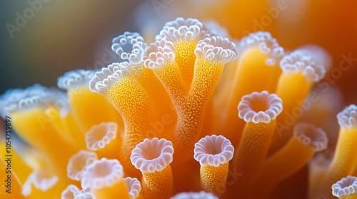 Abstract Macro Shot of Vibrant Orange Coral Details with Intricate Patterns : Generative AI photo