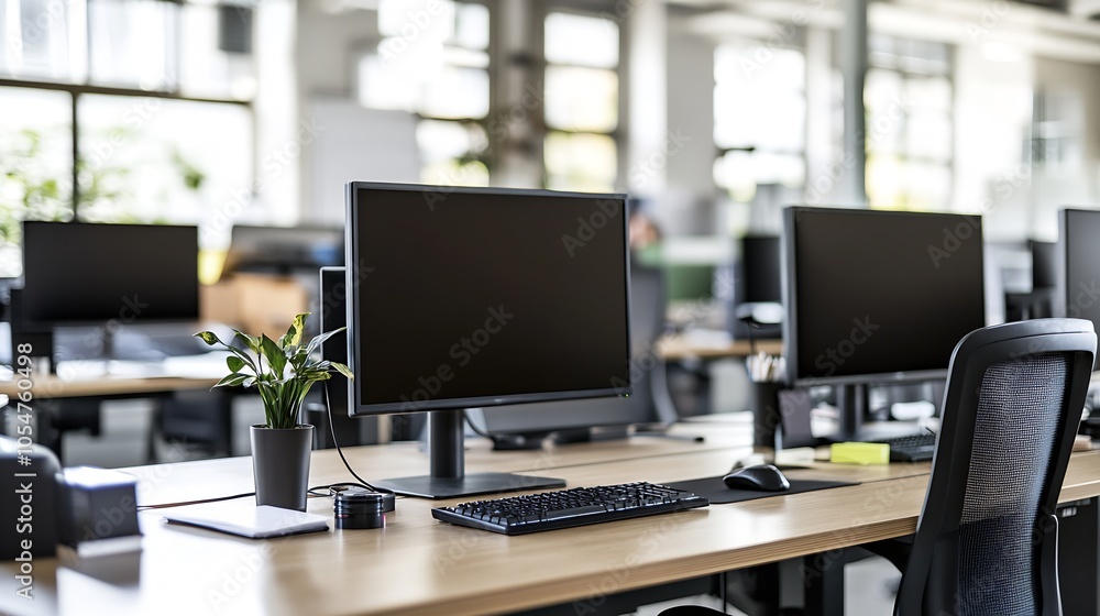 Contemporary Minimalist Office Space with Multiple Desks and Computer Setups : Generative AI Contemporary Minimalist Office Space with Multiple Desks and Computer Setups : Generative AI