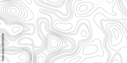 Abstract Topographic Contour Line Pattern in Black and White, Topographic map background geographic line map with elevation assignments.