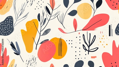 Abstract Seamless Background with Modern Botanical Elements in Vibrant Colors for Creative Design Projects