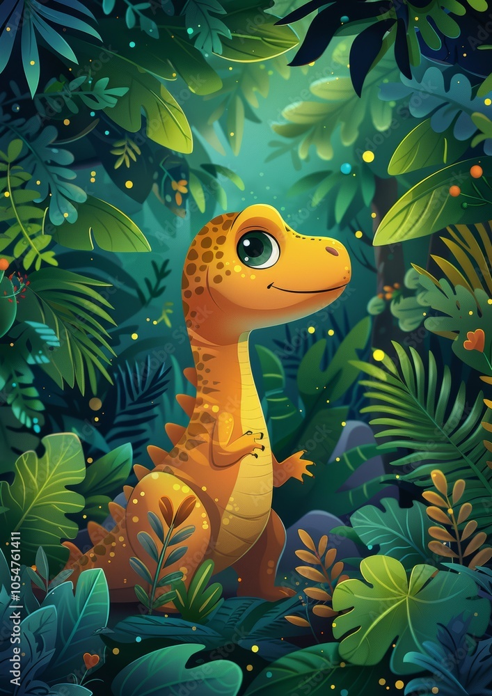 Naklejka premium Jungle Scrapbook Page with Cute Dinosaur, Adorable Prehistoric Theme, Perfect for Kids' Crafts and Creative Projects