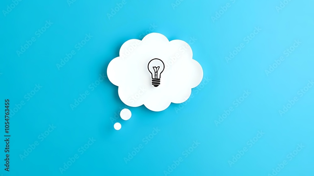 Thought Bubble with Lightbulb on Blue Background Thought Bubble with Lightbulb on Blue Background