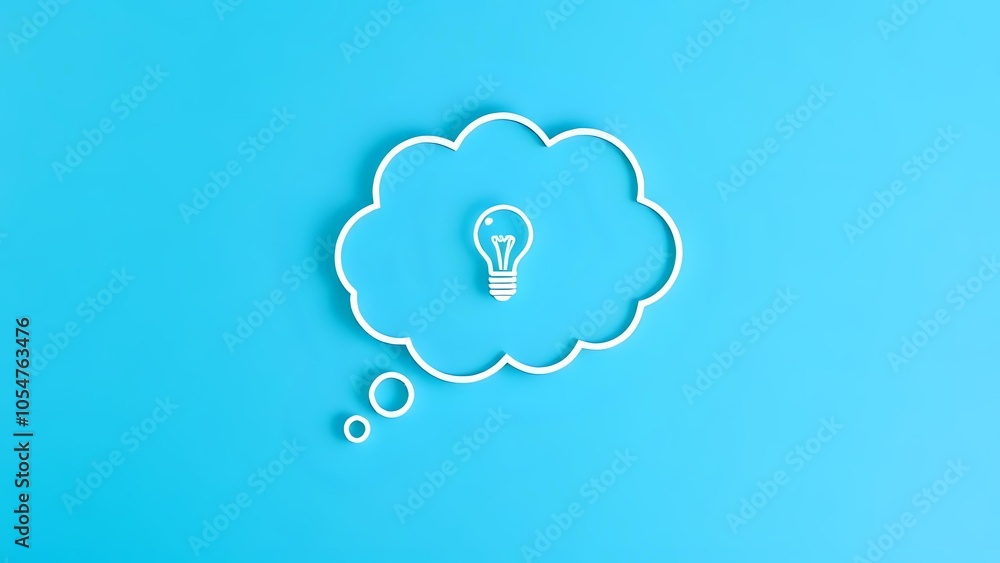 Thought Bubble with Lightbulb on Blue Background Thought Bubble with Lightbulb on Blue Background