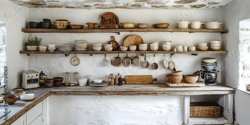 Wallpaper Mural Rustic Kitchen Decor: Wooden Shelves & Vintage Kitchenware Torontodigital.ca