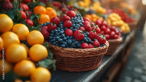 Wallpaper Mural Fresh and Vibrant Assortment of Fruits in Wicker Baskets at an Outdoor Market Stall Torontodigital.ca