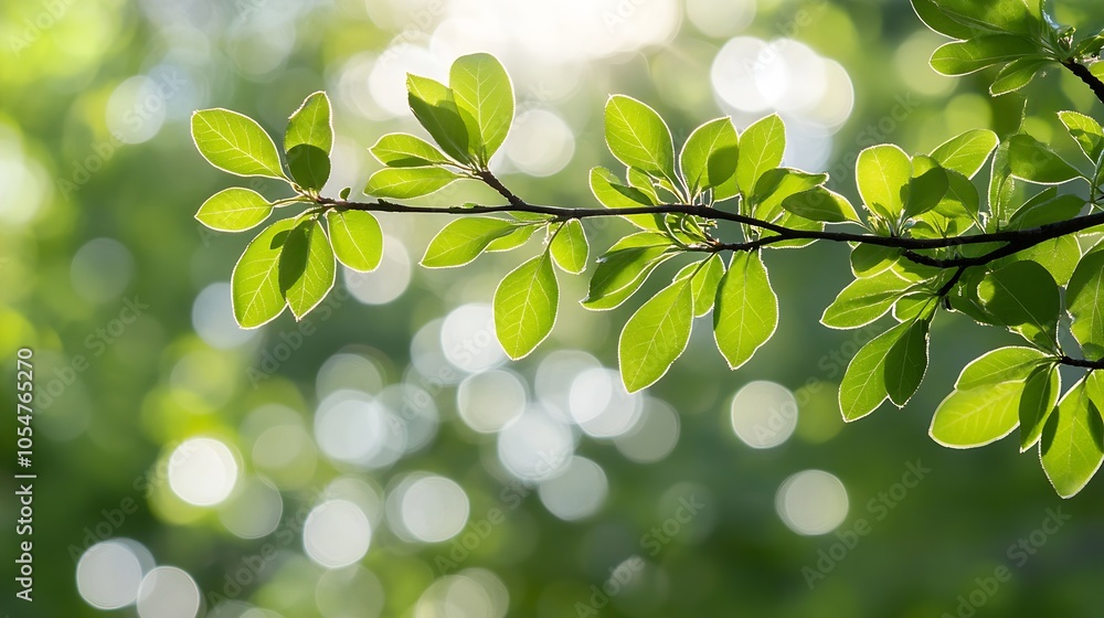 Closeup of Green Leaf Branch Illuminated by Sunlight in a Serene Forest Setting : Generative AI Closeup of Green Leaf Branch Illuminated by Sunlight in a Serene Forest Setting : Generative AI