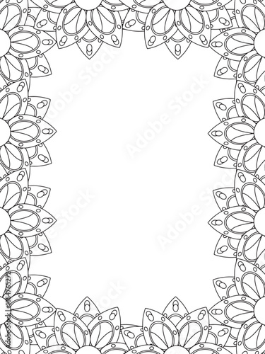 All these designs are hand-drawn and unique Flower Border is a Beautiful black and white illustration for aadult coloring book, This is a printable Beautiful Zentangle Coloring page for KDP Interior,