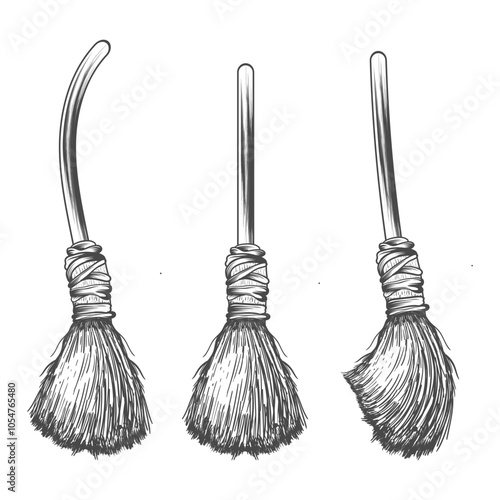 Broom janitor vintage hand drawing design.