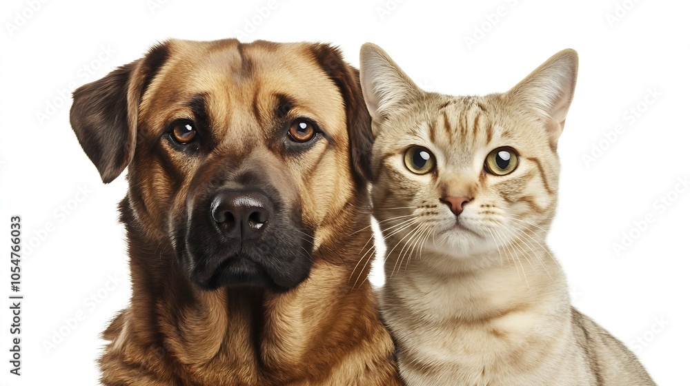 Obraz premium Close companionship of a brown dog and orange tabby cat sitting together : Generative AI