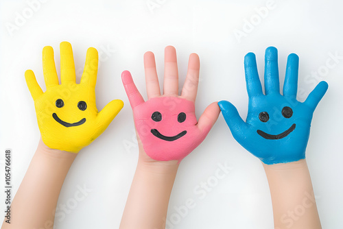 Colorful Painted Hands with Smiley Faces for Fun and Creative Art Activity