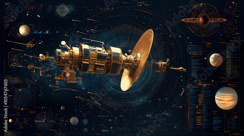 The intricate design of a space telescope s sensors and solar arrays. Solar System Map. Illustration photo