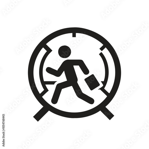 Man Running In Hamster Wheel Icon on white background